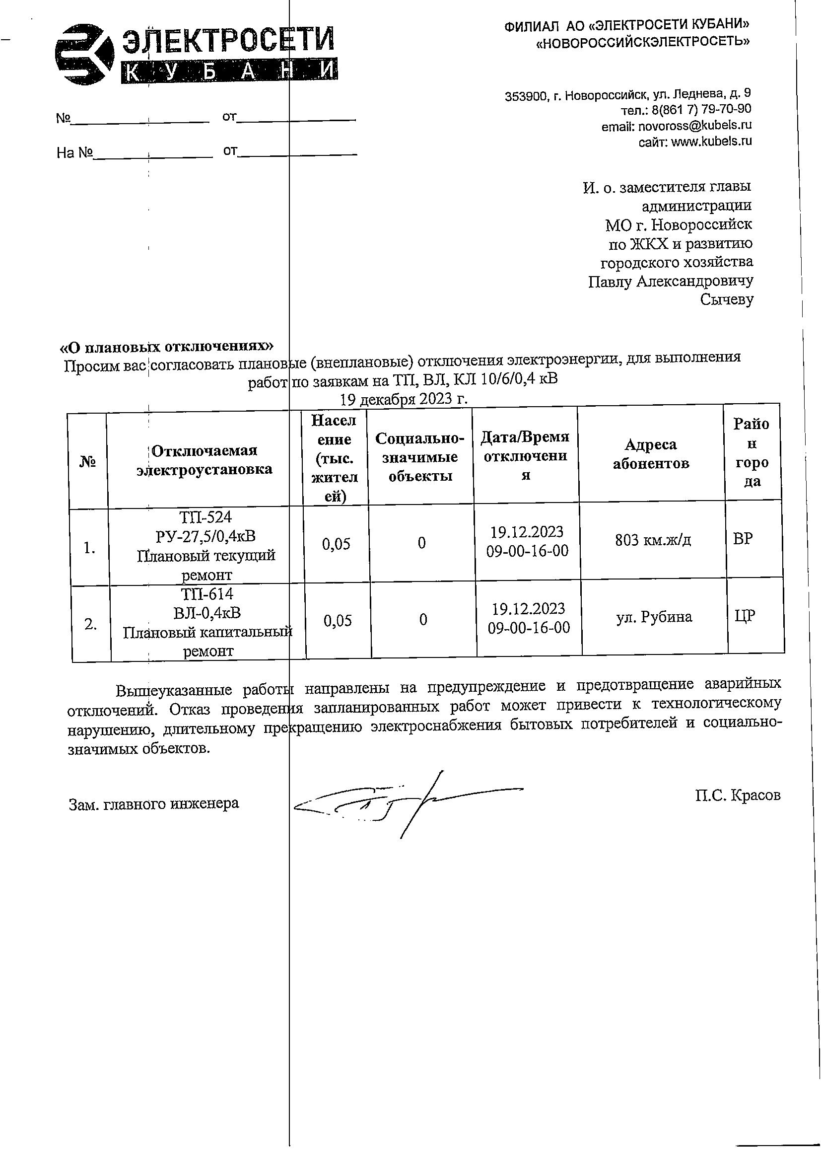 Плановые и аварийные отключения коммунальных ресурсов